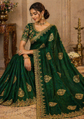 Tissue silk golden embroided tissue silk Emerland Saree