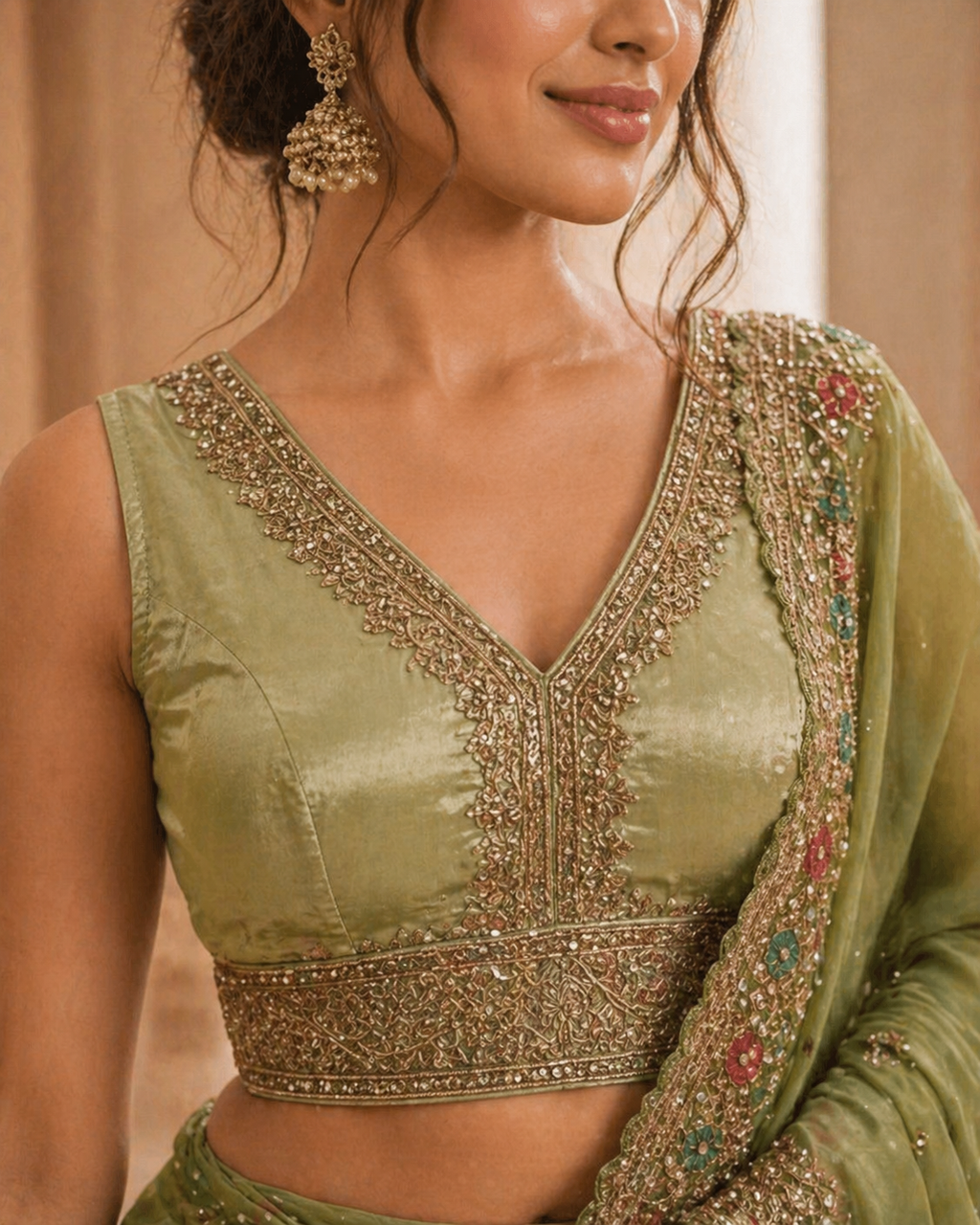Olive Bloom Embroidered Saree ✨