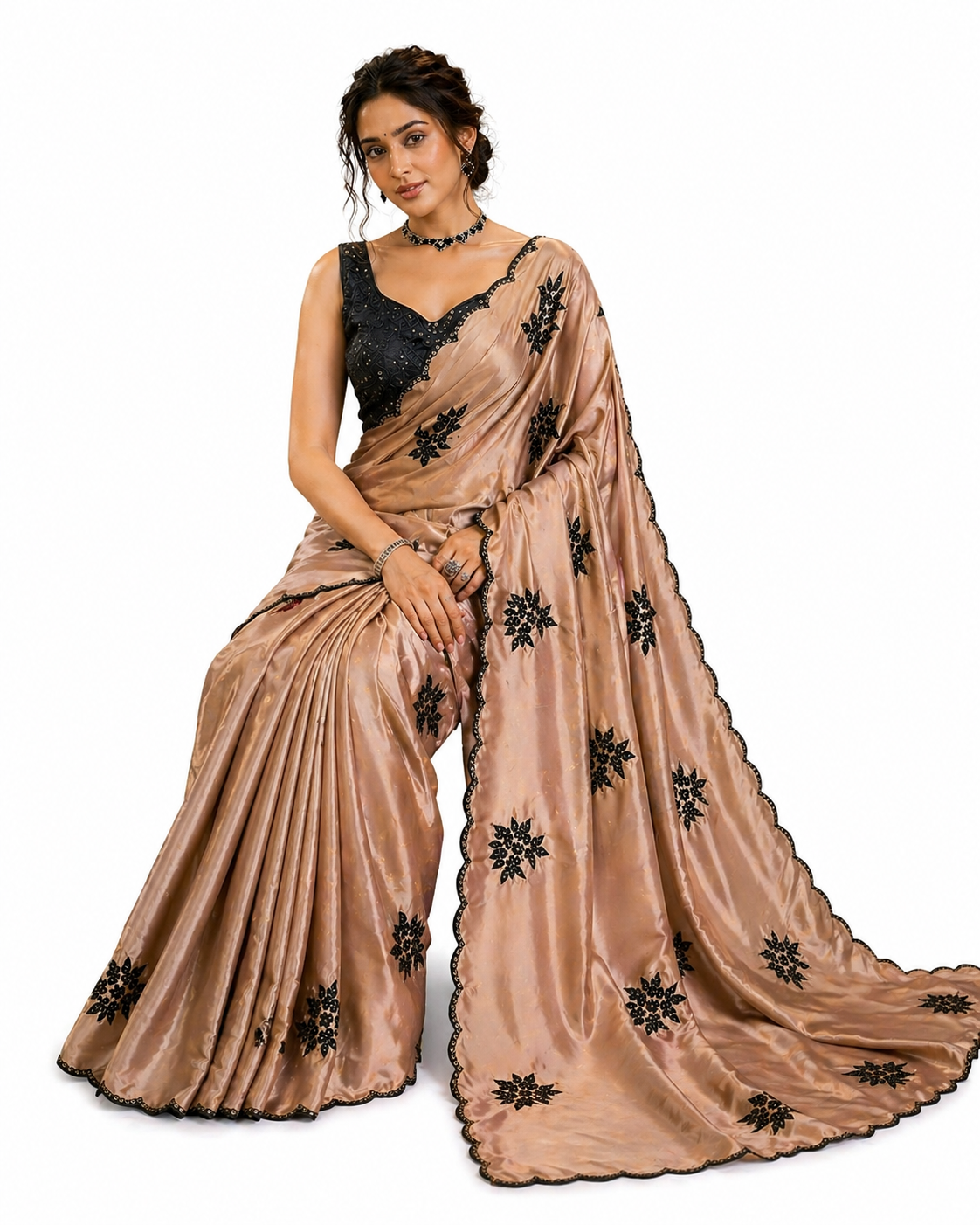 Embroidered Satin Saree with Designer Blouse